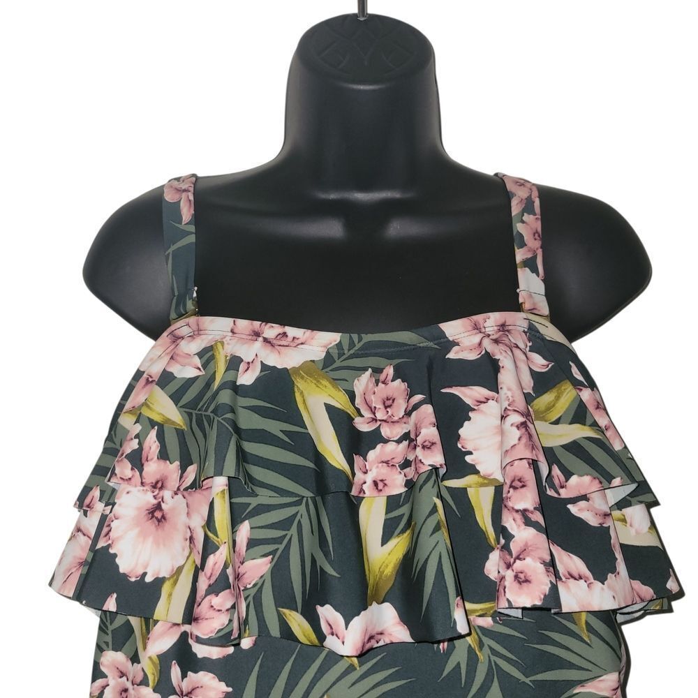 Kona Sol Olive Green And Pink Floral One Piece Swimsuit Size 22 W - Picture 2 of 7